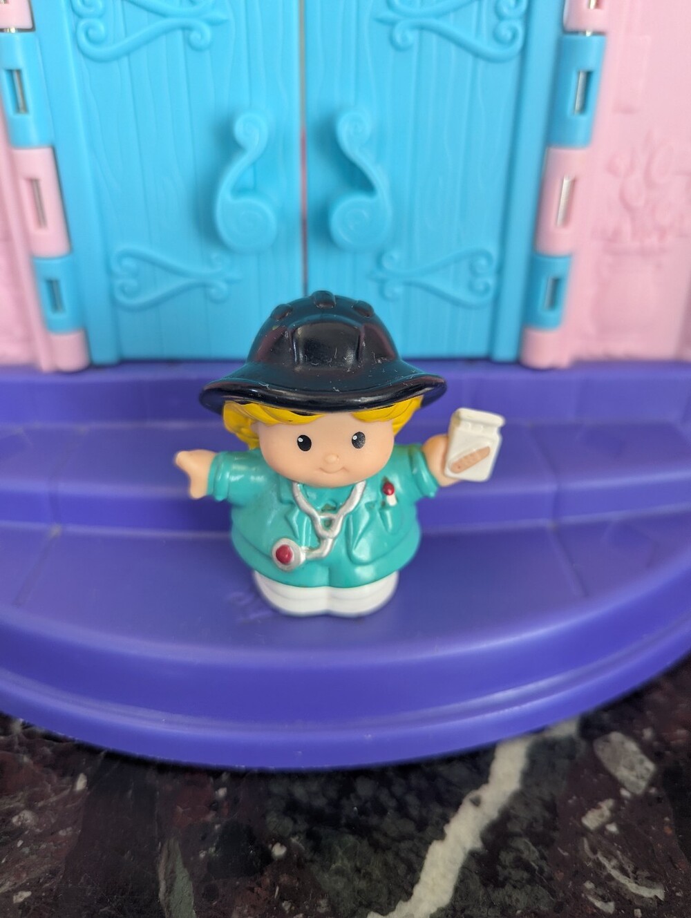 Little People - Kids Doctor Figurine Toy - Teal Coat, Black Hat